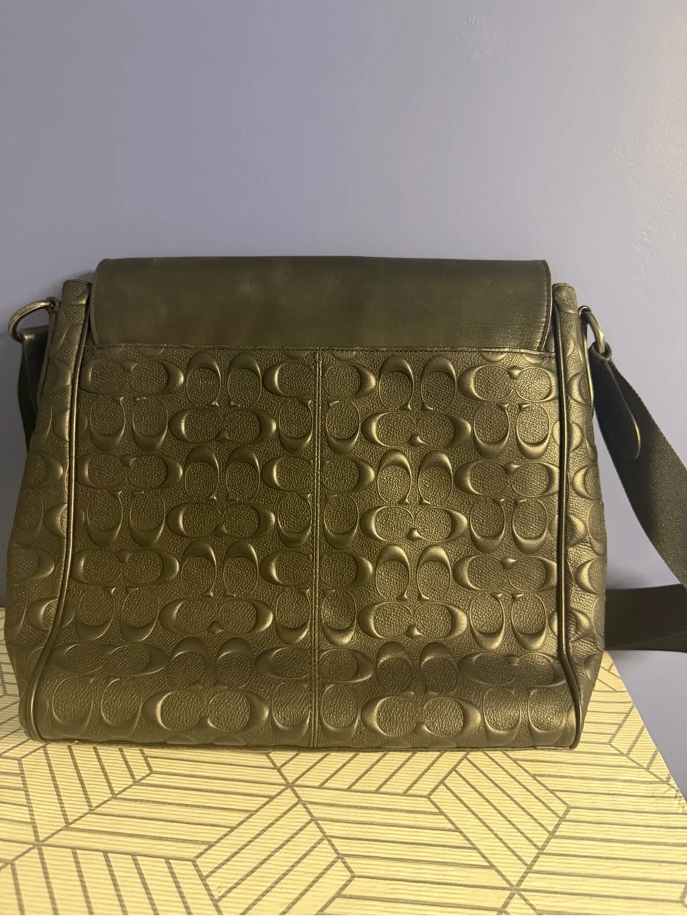 Coach Black Leather & Signature Canvas Messenger Bag